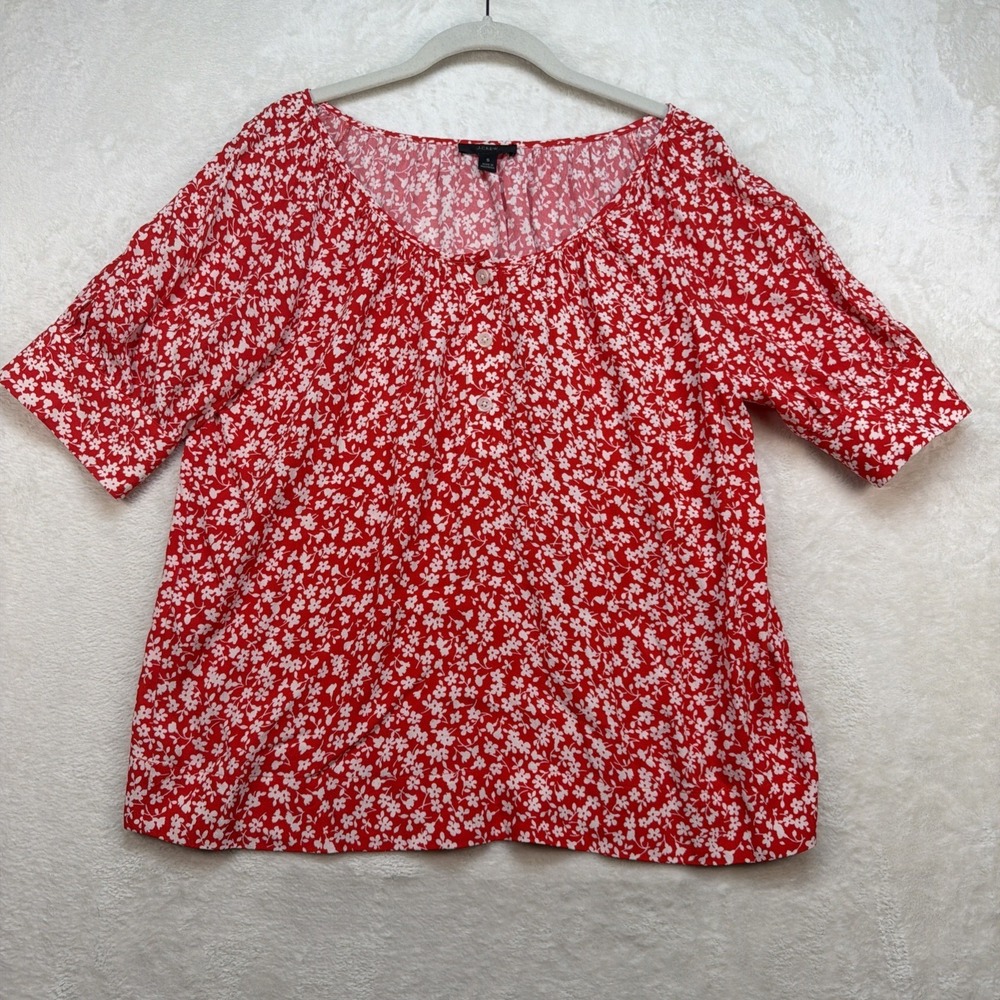 J.Crew Floral Top Women's Small Red Ditsy Print Cottagecore‎ Stretch Tee